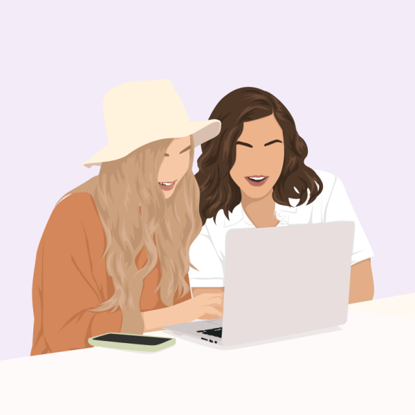 Dos co-brides en la computadora