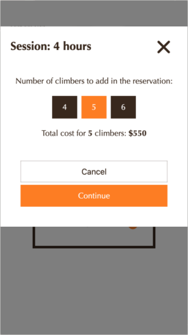 Modulo de seleccion de cantidad de personas para la calculadora de precios interactiva para el sitio web de The Climbing Life Guides