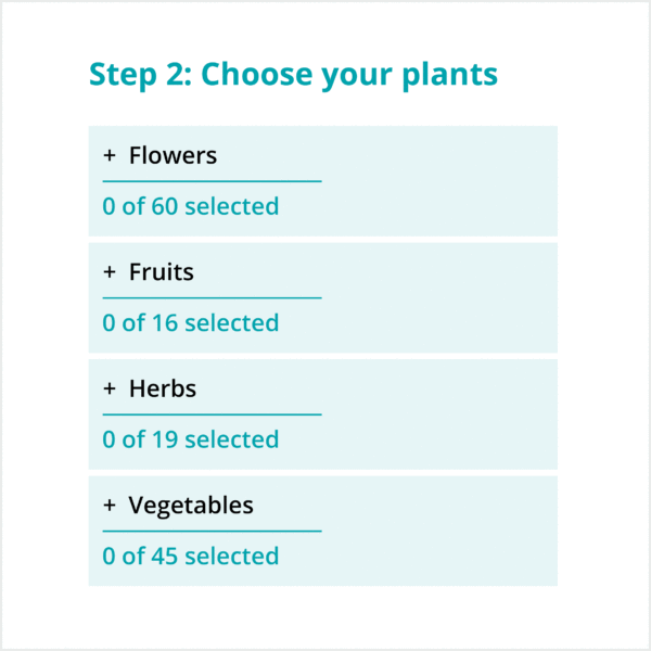 Escoje el tipo de plantas del menú de opciones.